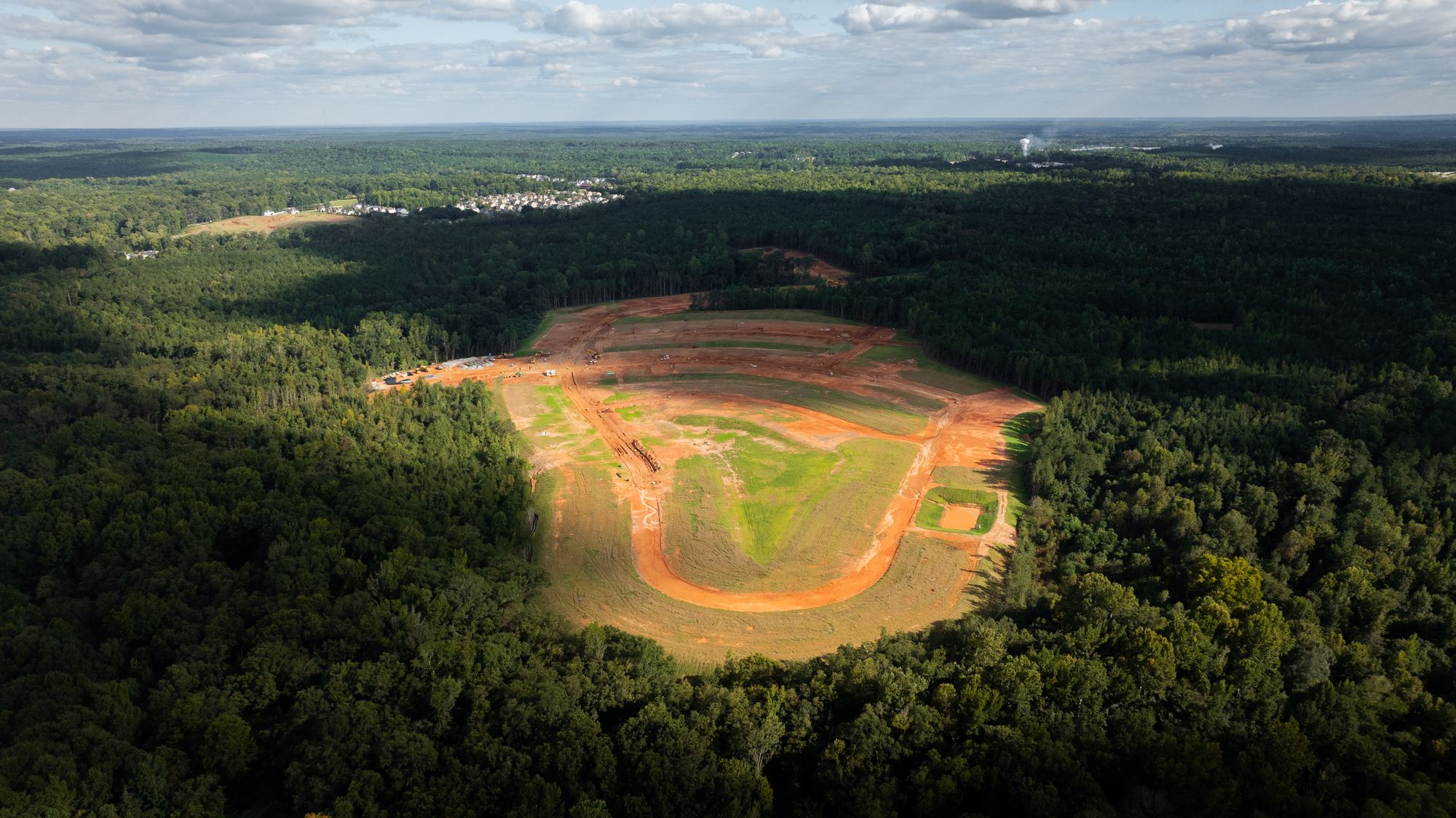 Aerial view of a graded subdivision site ready for platting
